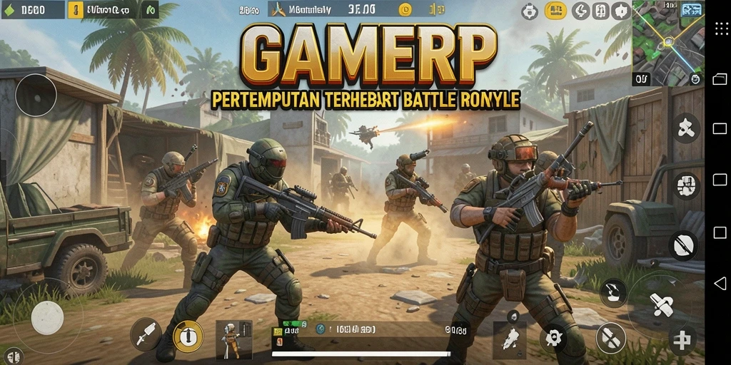 Screenshot GAMERP menampilkan aksi seru dalam Battle Royale.