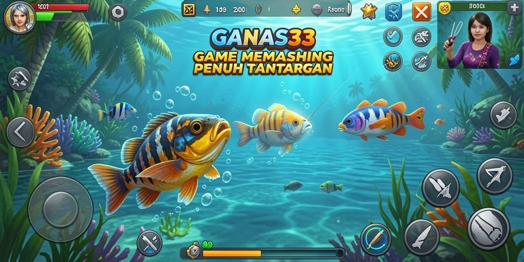 Tampilan gameplay <strong>GANAS33</strong> dengan aksi memancing yang seru.