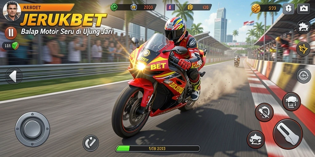 Tampilan seru balapan motor di JERUKBET dengan adrenalin tinggi.