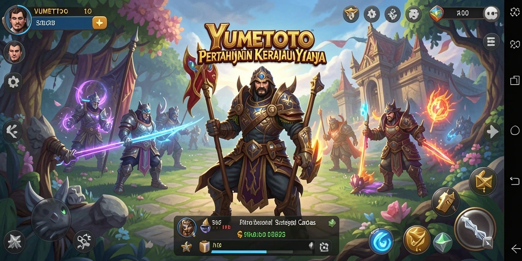 Screenshot gameplay YUMETOTO menampilkan serangan menara dan musuh yang mendebarkan.